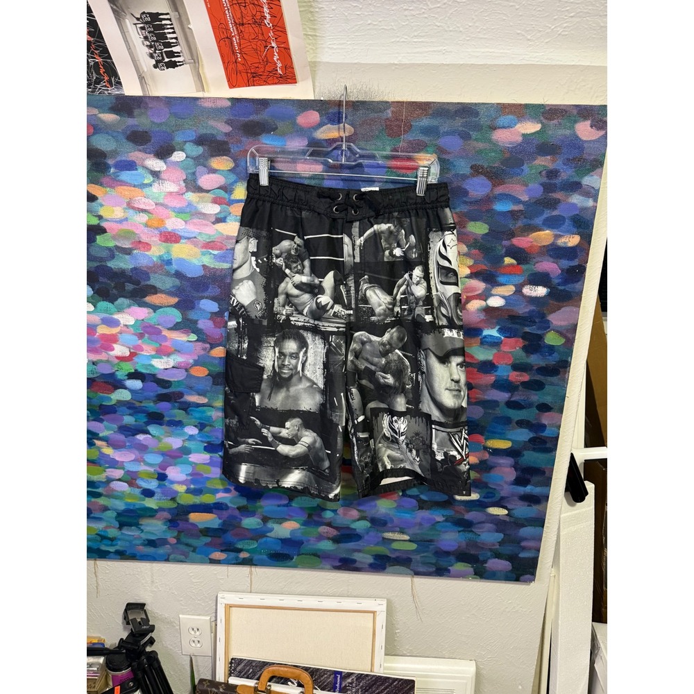 WWE Boys John Cena Rey Mysterio Photo Collage Board Shorts Swim Trunks Size 18